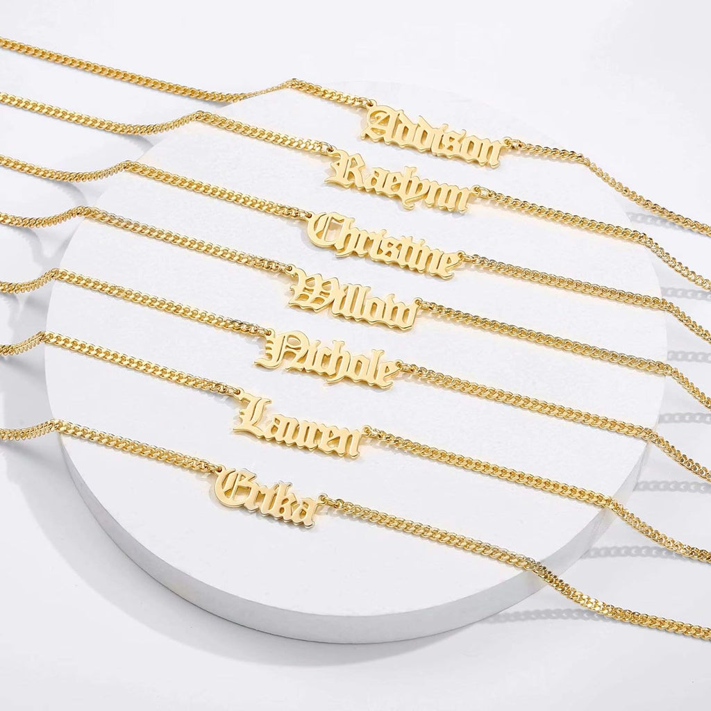 Gold Custom Name Necklace Personalized, Michelle 14K Gold Plated Personalized Name Necklace Gold Customized Necklace Jewelry Name Plate Necklace Personalized Gifts for Women Gothic Font Style