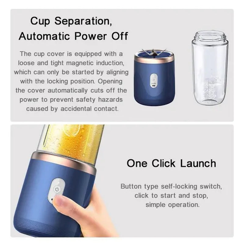 Portable Blender with 2 Cups,14.6 Oz /400ML Mini Blender for Shakes and Smoothies,Personal Blender with Rechargeable Usb,Fruit,Smoothie,Baby Food Mixing Machine Blender with 6 Blades ,For Home,Kitchen,Travel ,Sports (Blue/Pink)