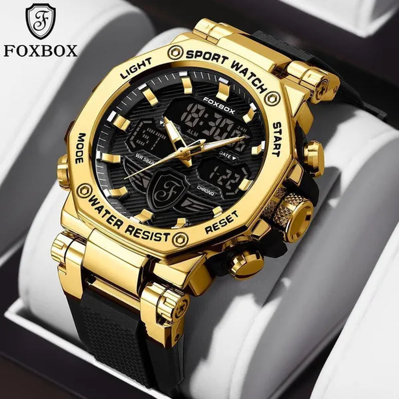 FOXBOX Men'S Business Watch Fashion Top Brand Luxury Creative Design Stainless Steel Quartz Watch Waterproof Chronograph Watch