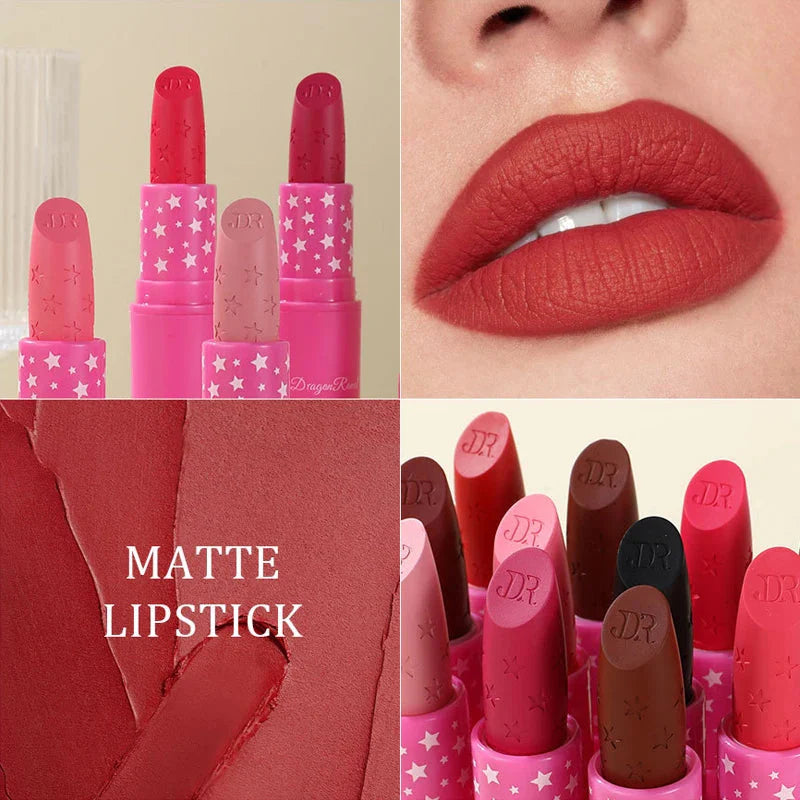 9 Colors Waterproof Rose Red Velvet Matte Lipstick Moisturizing Long Lasting Stars Not Easy to Fade Nude Lip Tint Black Lipstick