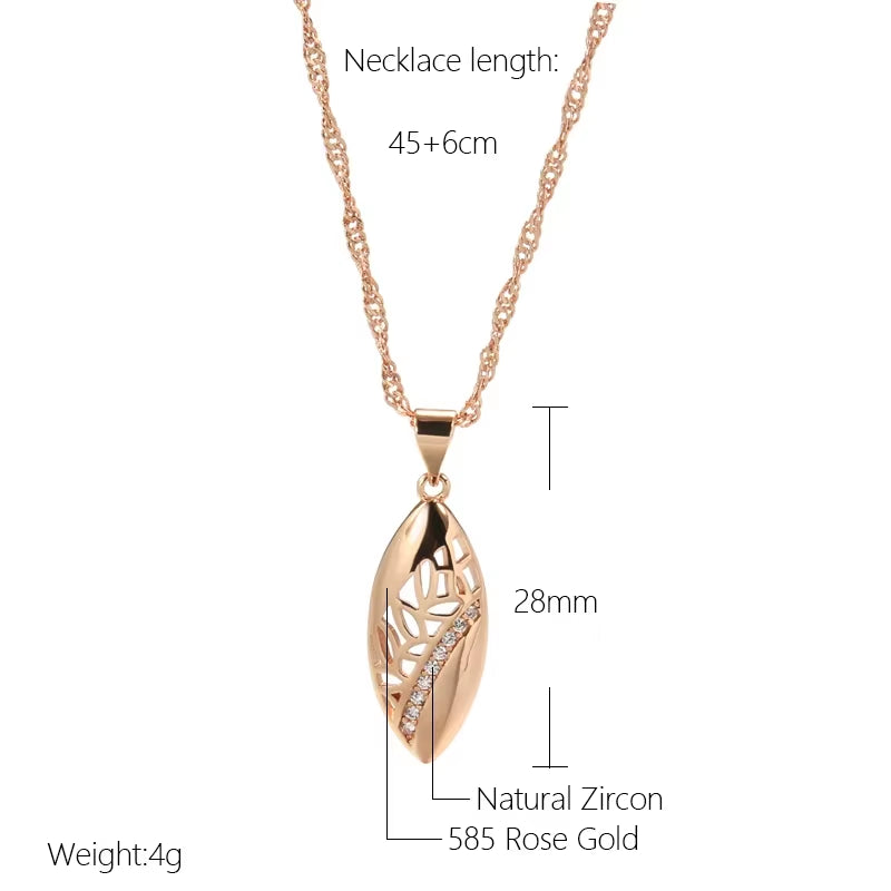 Trendy Ethnic Bride Pendant Necklace for Women 585 Rose Gold Color with Natural Zircon Pendant Dat Daily Fine Boho Jewelry