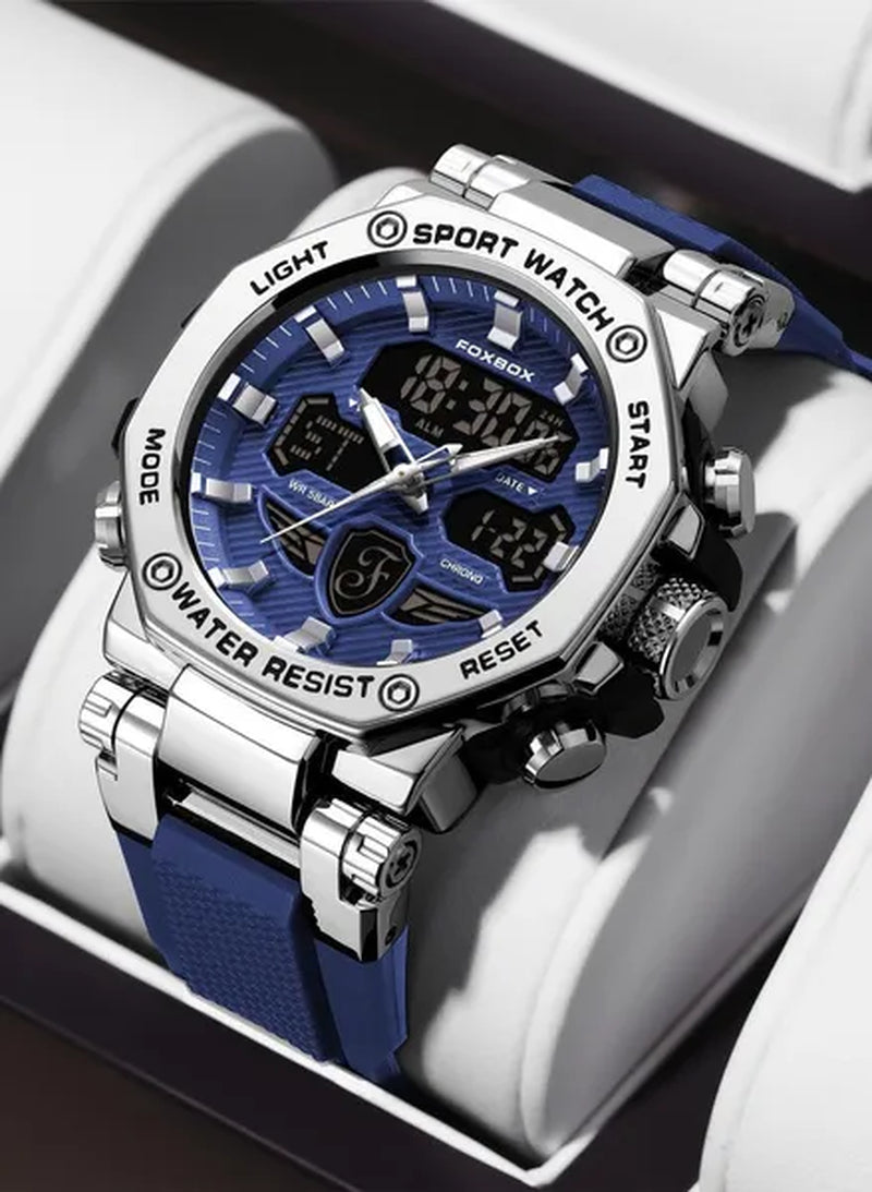 FOXBOX Men'S Business Watch Fashion Top Brand Luxury Creative Design Stainless Steel Quartz Watch Waterproof Chronograph Watch