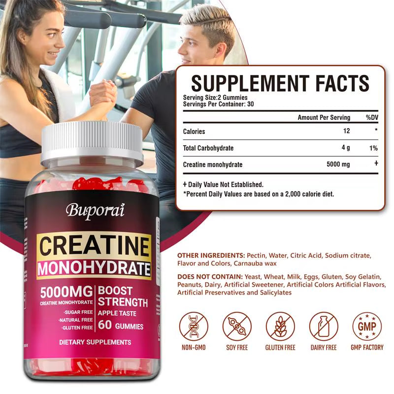 Creatine Monohydrate Gummies - Pre-Workout Creatine to Help Build Muscle, Enhance Energy and Performance