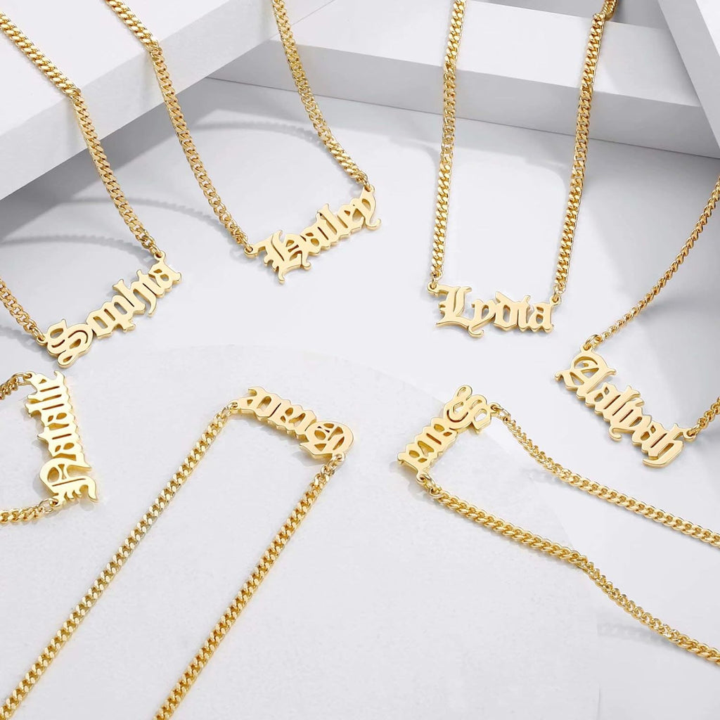 Gold Custom Name Necklace Personalized, Michelle 14K Gold Plated Personalized Name Necklace Gold Customized Necklace Jewelry Name Plate Necklace Personalized Gifts for Women Gothic Font Style
