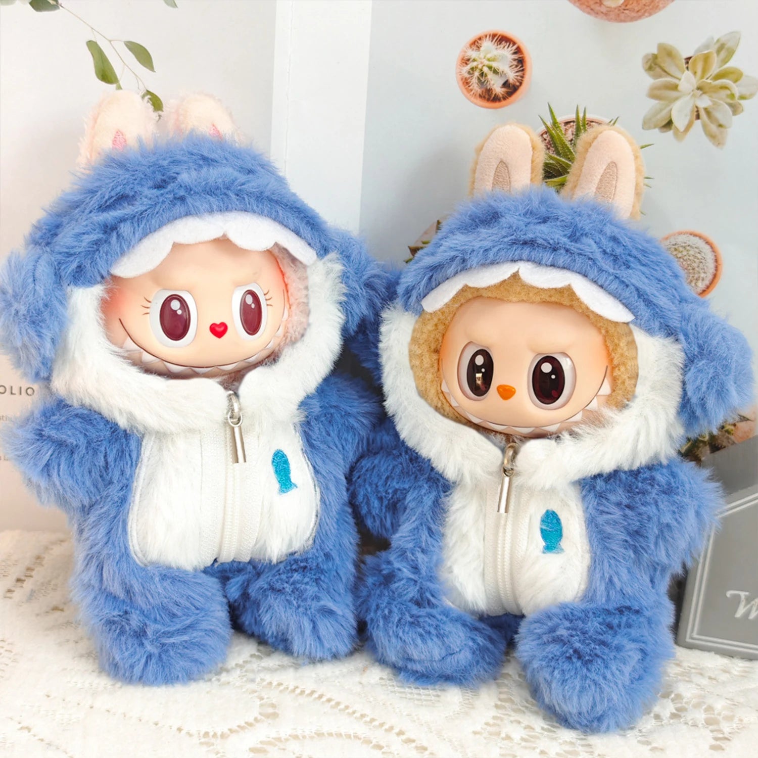 Kawaii Shark Onesie for Mini Doll 17Cm Cute Plush Doll'S Clothing Outfit Labubu Ldol Dolls Clothing Accessories