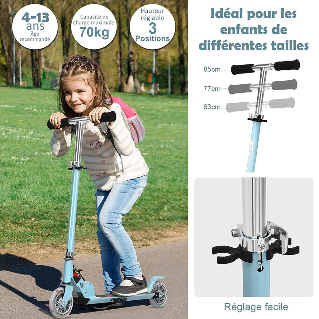 Trottinette Enfant 2 Roues Patinette Enfant Pliable Scooter Enfant Kick Avec LED Lumière Hauteur Réglable Bleu/Bleu Foncé/Rose/Rouge/Violet/Jaune