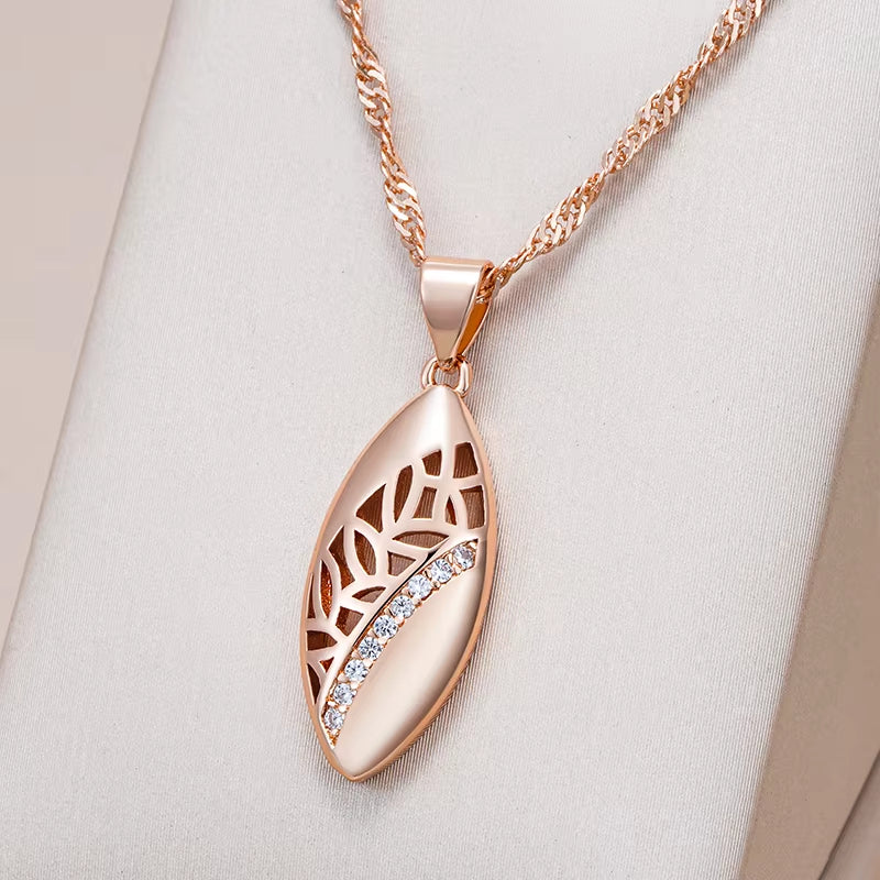 Trendy Ethnic Bride Pendant Necklace for Women 585 Rose Gold Color with Natural Zircon Pendant Dat Daily Fine Boho Jewelry