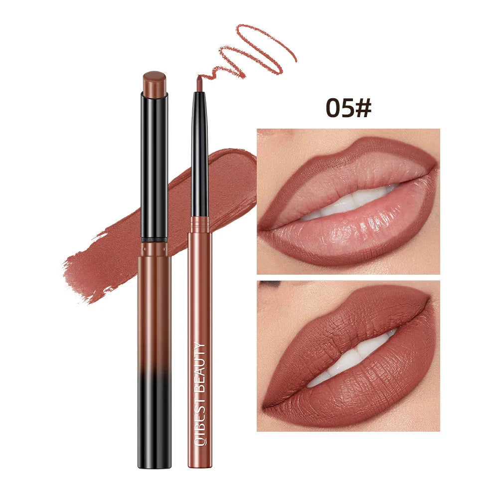 QIBEST 2Pcs Lipstick Lipliner Pen Set Matte Velvet Lip Liner Pencil Contour Makeup Sexy Red Lip Stick Long Lasting Cosmetics