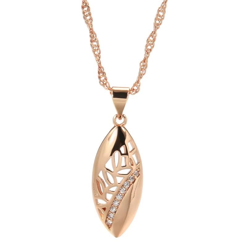 Trendy Ethnic Bride Pendant Necklace for Women 585 Rose Gold Color with Natural Zircon Pendant Dat Daily Fine Boho Jewelry