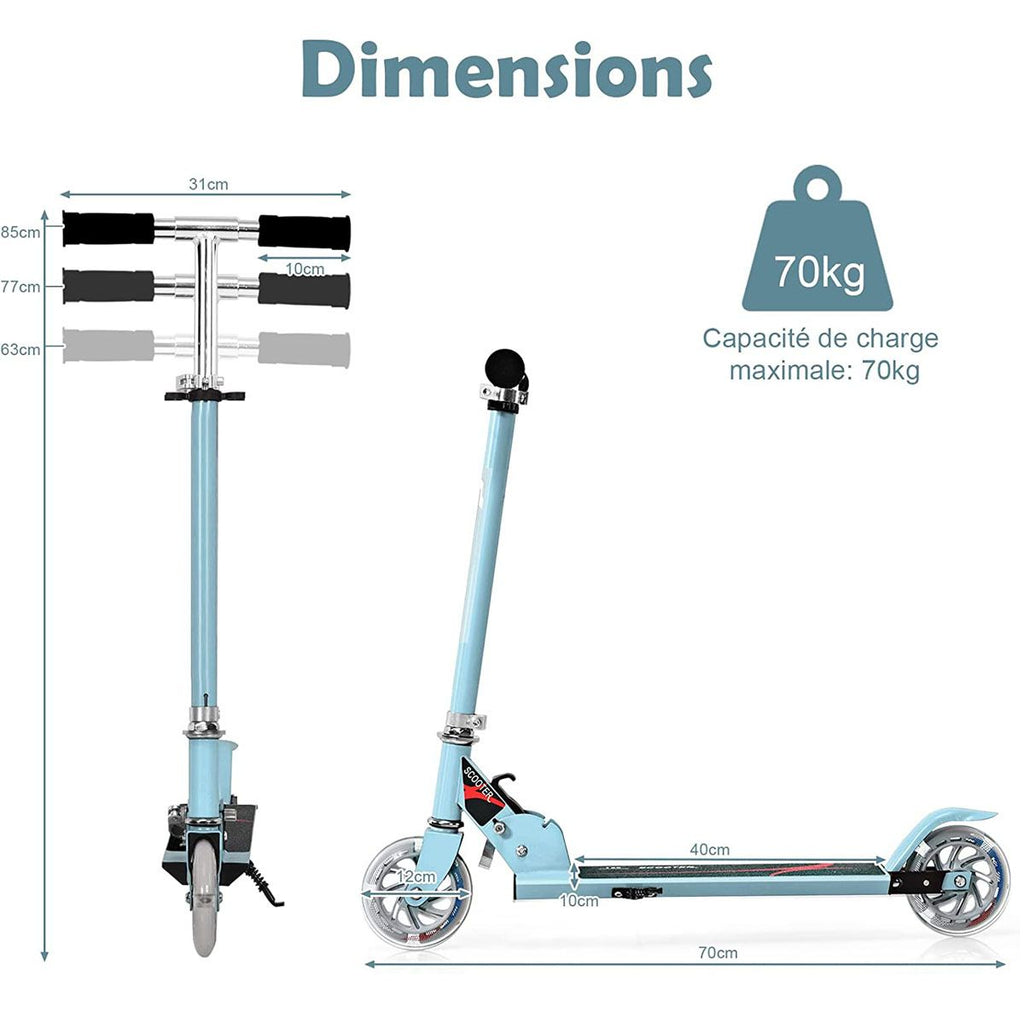 Trottinette Enfant 2 Roues Patinette Enfant Pliable Scooter Enfant Kick Avec LED Lumière Hauteur Réglable Bleu/Bleu Foncé/Rose/Rouge/Violet/Jaune
