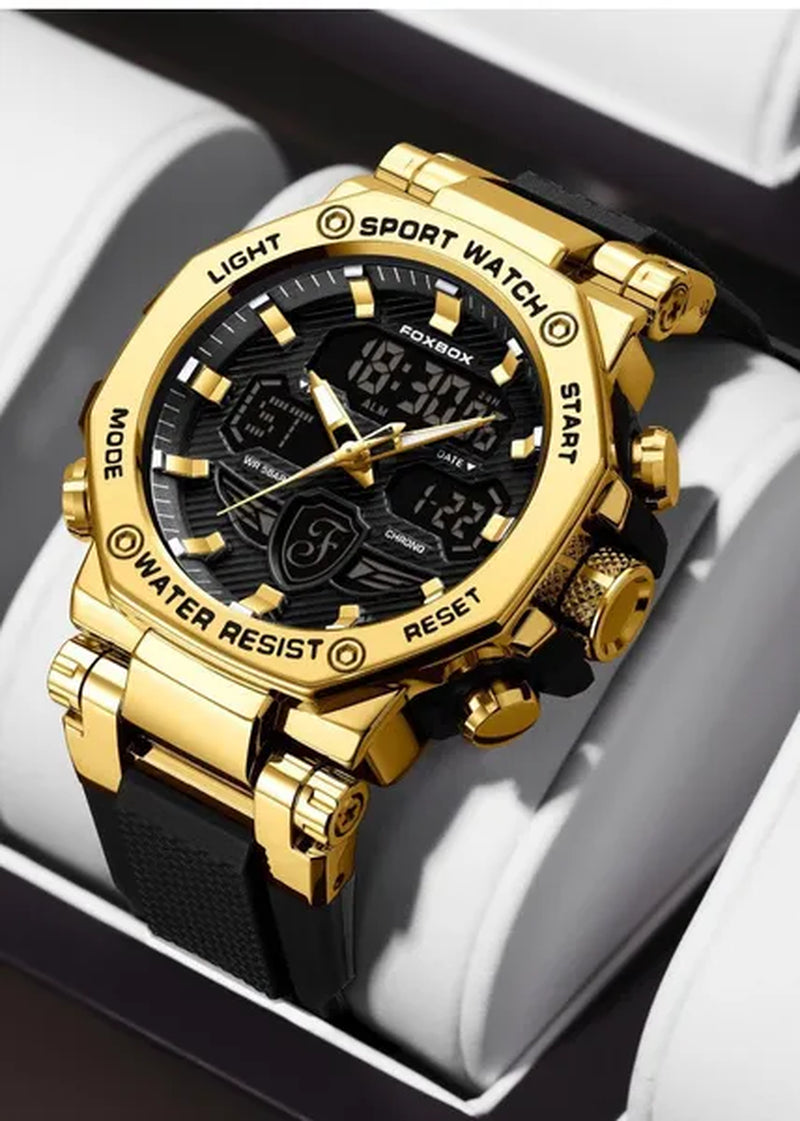 FOXBOX Men'S Business Watch Fashion Top Brand Luxury Creative Design Stainless Steel Quartz Watch Waterproof Chronograph Watch