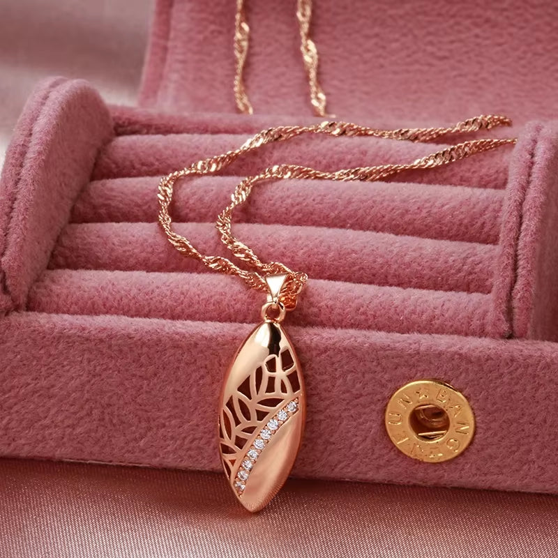 Trendy Ethnic Bride Pendant Necklace for Women 585 Rose Gold Color with Natural Zircon Pendant Dat Daily Fine Boho Jewelry