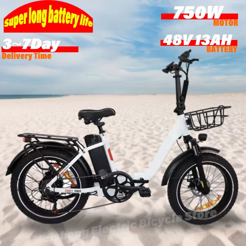 BLJ Ebike 20X4.0 Tire 750W 48V 13AH 20 Inches Men'S and Women'S Electric Bicycle, Suitable for Urban Beaches.