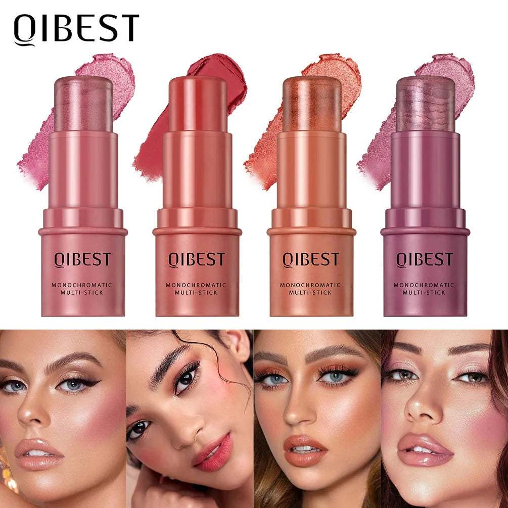 3-In-1 Cheek Blush Stick Lip Tinted Eyes Cheek Lips Brighten Cream Water-Resistant Moisturizing Face Contouring Shadow Blusher
