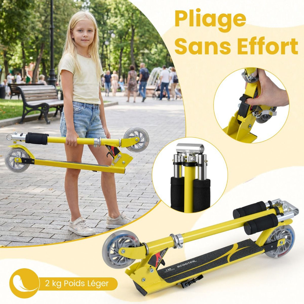 Trottinette Enfant 2 Roues Patinette Enfant Pliable Scooter Enfant Kick Avec LED Lumière Hauteur Réglable Bleu/Bleu Foncé/Rose/Rouge/Violet/Jaune