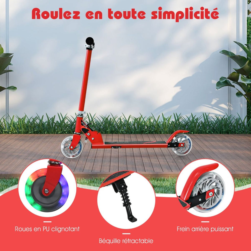 Trottinette Enfant 2 Roues Patinette Enfant Pliable Scooter Enfant Kick Avec LED Lumière Hauteur Réglable Bleu/Bleu Foncé/Rose/Rouge/Violet/Jaune
