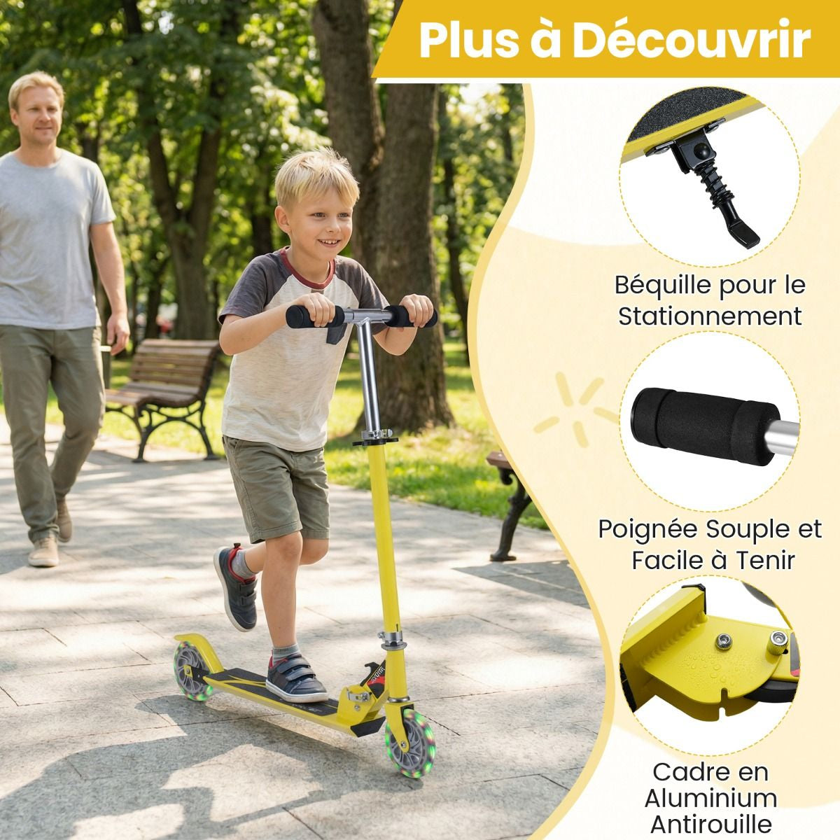 Trottinette Enfant 2 Roues Patinette Enfant Pliable Scooter Enfant Kick Avec LED Lumière Hauteur Réglable Bleu/Bleu Foncé/Rose/Rouge/Violet/Jaune
