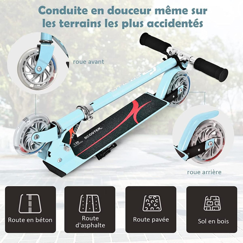 Trottinette Enfant 2 Roues Patinette Enfant Pliable Scooter Enfant Kick Avec LED Lumière Hauteur Réglable Bleu/Bleu Foncé/Rose/Rouge/Violet/Jaune