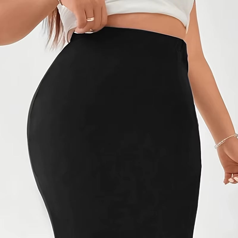 Plus Size Solid Color Mermaid Hem Skirt, Vacation Style High Waist Longline Skirt for Spring & Summer, Women'S plus Size Clothin