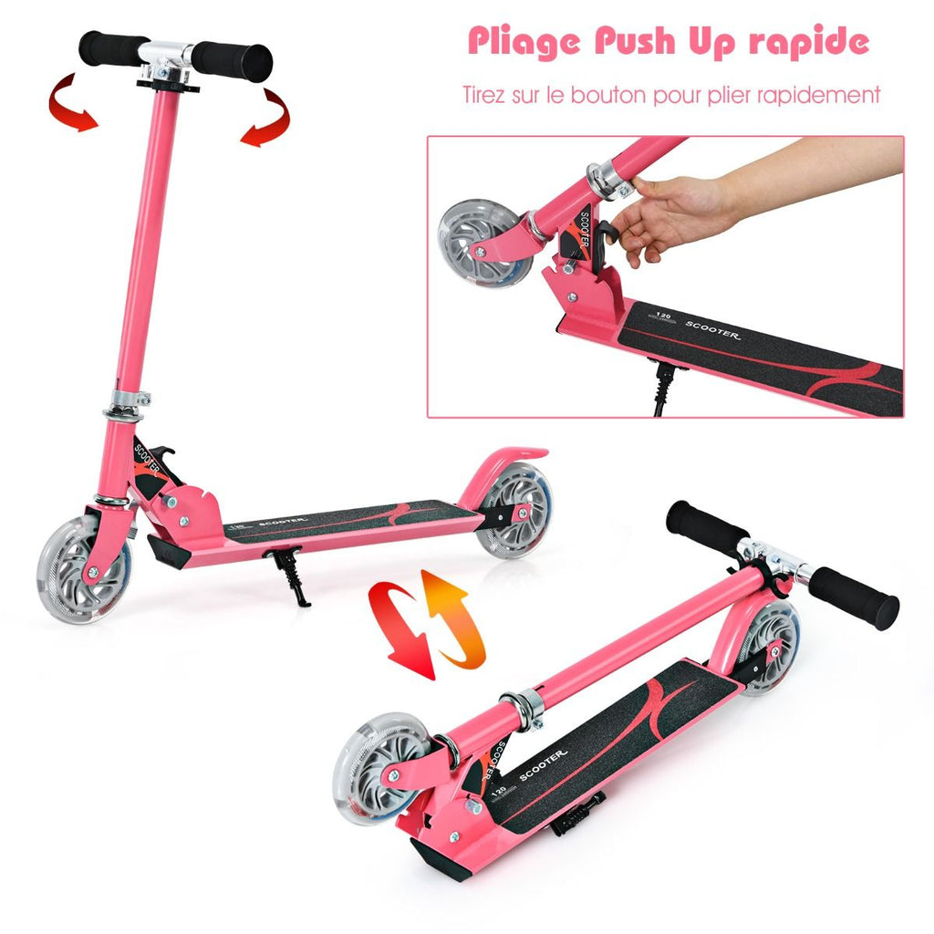 Trottinette Enfant 2 Roues Patinette Enfant Pliable Scooter Enfant Kick Avec LED Lumière Hauteur Réglable Bleu/Bleu Foncé/Rose/Rouge/Violet/Jaune