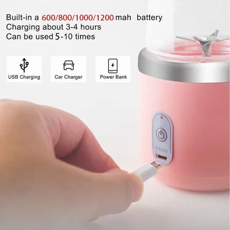 Portable Blender with 2 Cups,14.6 Oz /400ML Mini Blender for Shakes and Smoothies,Personal Blender with Rechargeable Usb,Fruit,Smoothie,Baby Food Mixing Machine Blender with 6 Blades ,For Home,Kitchen,Travel ,Sports (Blue/Pink)