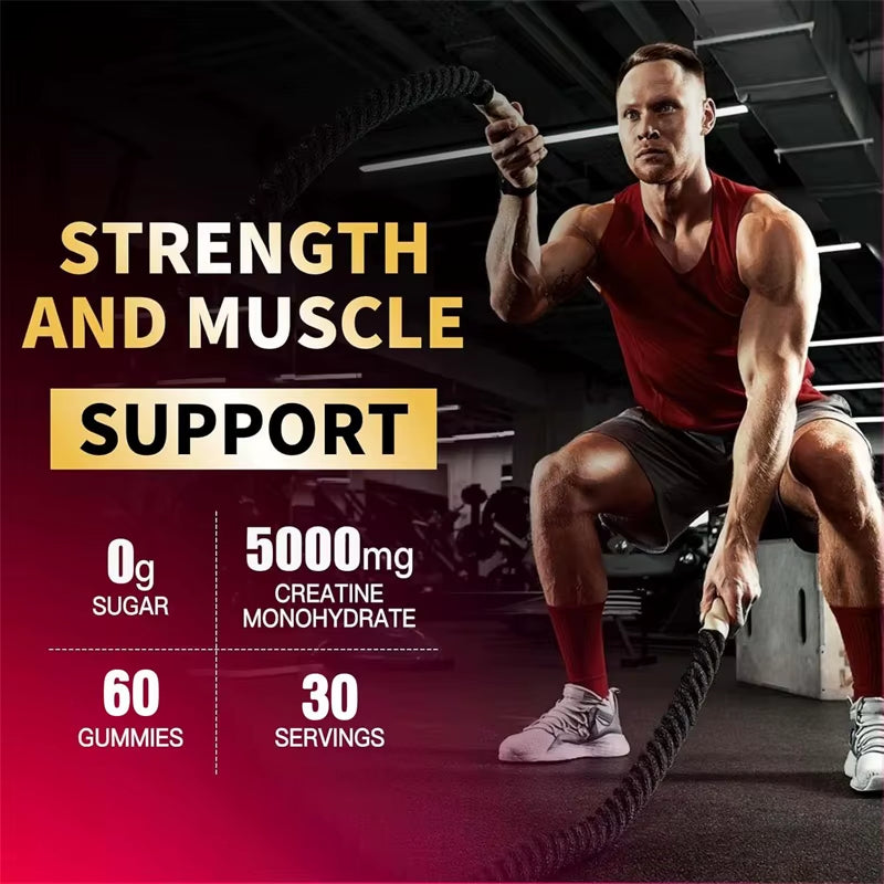 Creatine Monohydrate Gummies - Pre-Workout Creatine to Help Build Muscle, Enhance Energy and Performance