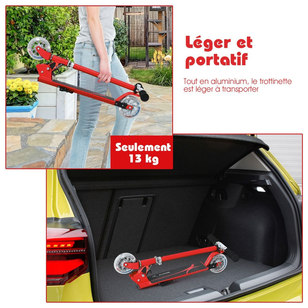 Trottinette Enfant 2 Roues Patinette Enfant Pliable Scooter Enfant Kick Avec LED Lumière Hauteur Réglable Bleu/Bleu Foncé/Rose/Rouge/Violet/Jaune