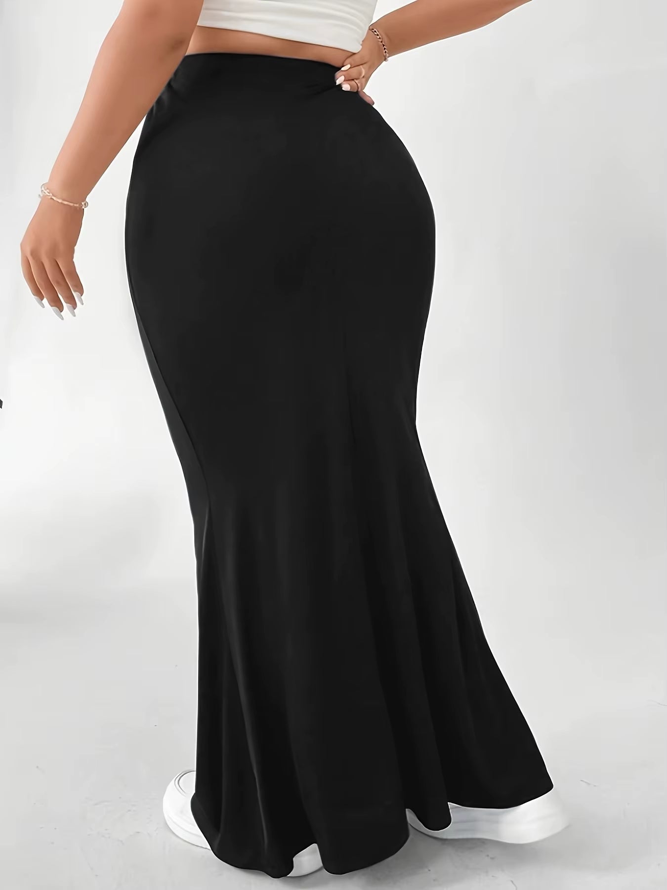 Plus Size Solid Color Mermaid Hem Skirt, Vacation Style High Waist Longline Skirt for Spring & Summer, Women'S plus Size Clothin