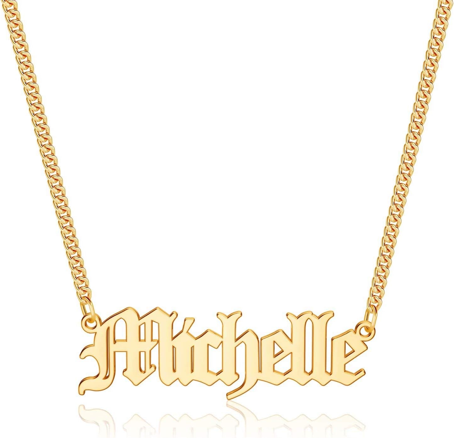 Gold Custom Name Akanne Personalized, Michelle 14K Gold Plated Personalized Name Necklace Gold Customized Necklace Jewelry Name Plate Necklace Personalized Gifts for Women Gothic Font Style