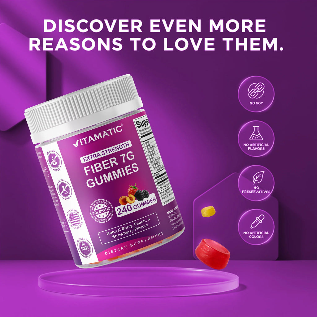 Prebiotic Fiber Gummies for Adults- 240 Pectin Based Gummies, Digestive Health & Regularity Support