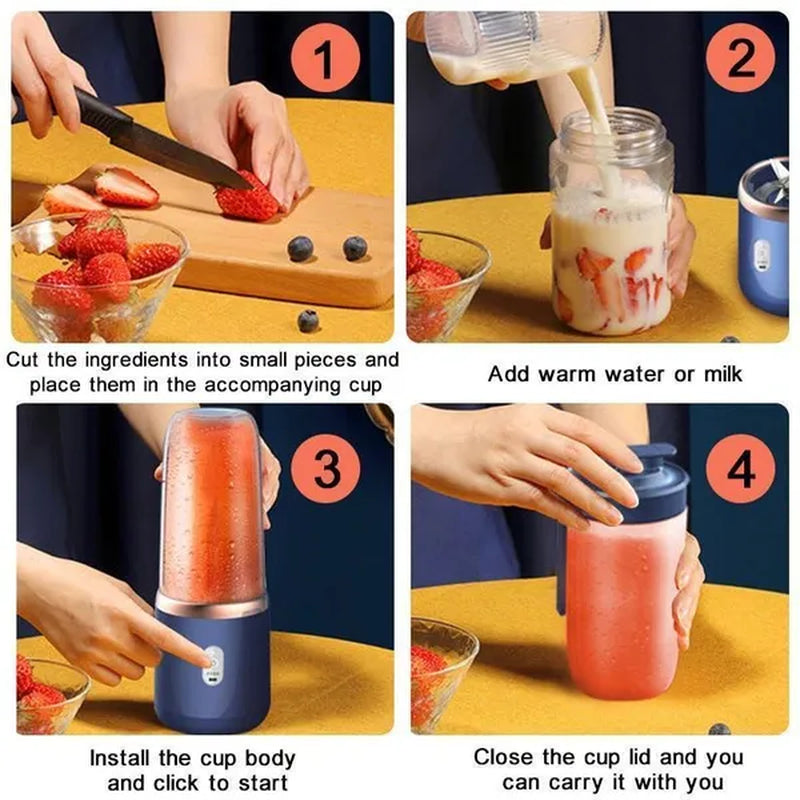 Portable Blender with 2 Cups,14.6 Oz /400ML Mini Blender for Shakes and Smoothies,Personal Blender with Rechargeable Usb,Fruit,Smoothie,Baby Food Mixing Machine Blender with 6 Blades ,For Home,Kitchen,Travel ,Sports (Blue/Pink)