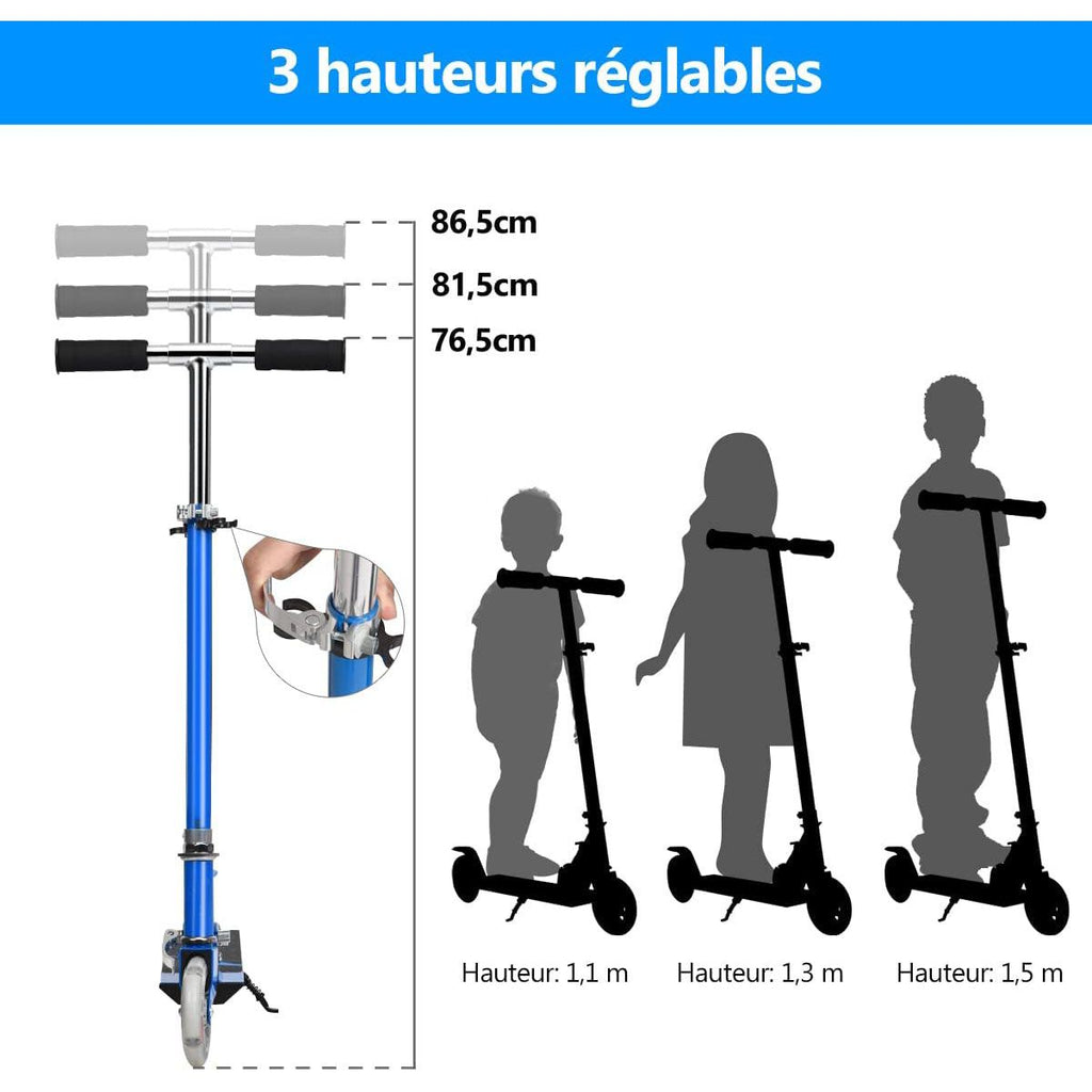 Trottinette Enfant 2 Roues Patinette Enfant Pliable Scooter Enfant Kick Avec LED Lumière Hauteur Réglable Bleu/Bleu Foncé/Rose/Rouge/Violet/Jaune