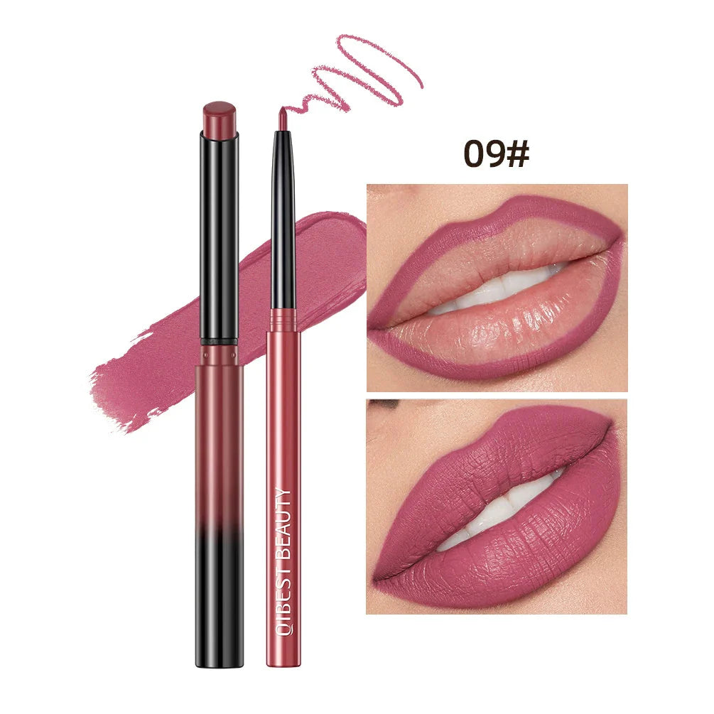 QIBEST 2Pcs Lipstick Lipliner Pen Set Matte Velvet Lip Liner Pencil Contour Makeup Sexy Red Lip Stick Long Lasting Cosmetics