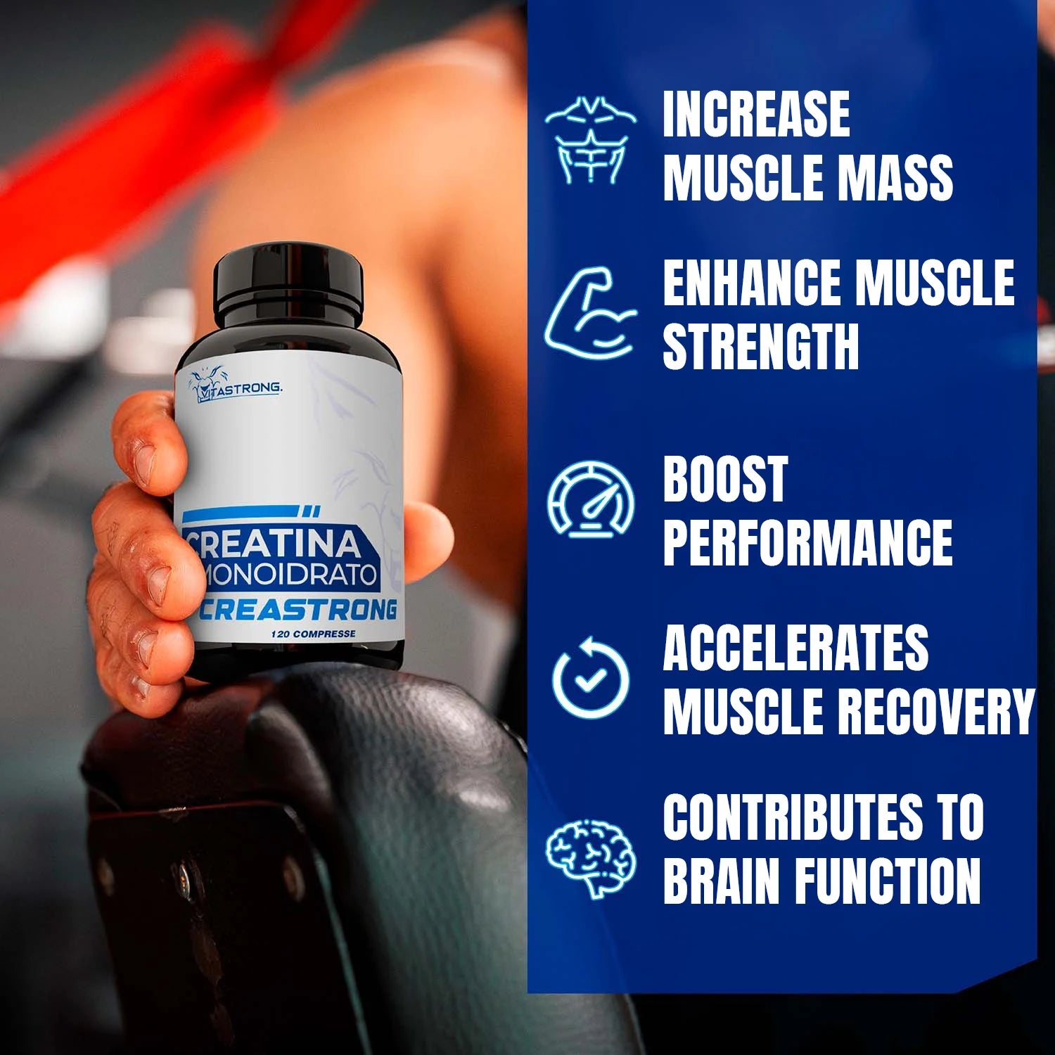 Creatine Monohydrated Creatine 3000Mg Creatine, Creatine Certified Pure Vitaong Gmo-Free, Pre, Intra and Post Workout, 120 Creatine Tablets Premium High Dosage, Alternative to Creatine Capsules and Powder