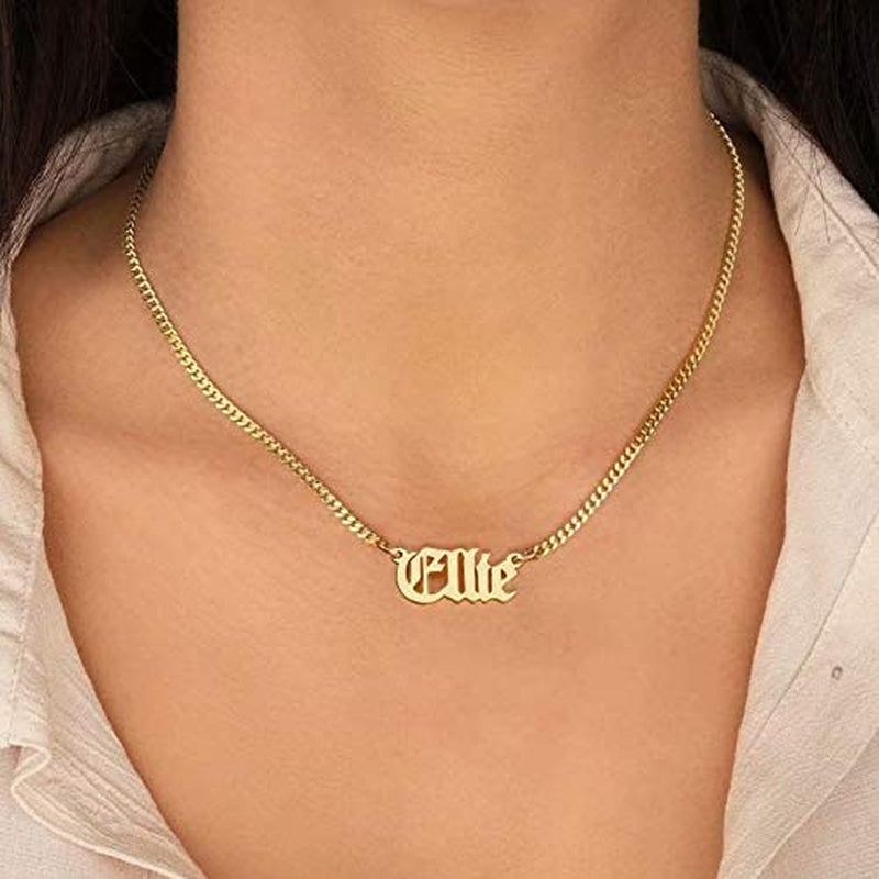 Gold Custom Name Necklace Personalized, Michelle 14K Gold Plated Personalized Name Necklace Gold Customized Necklace Jewelry Name Plate Necklace Personalized Gifts for Women Gothic Font Style