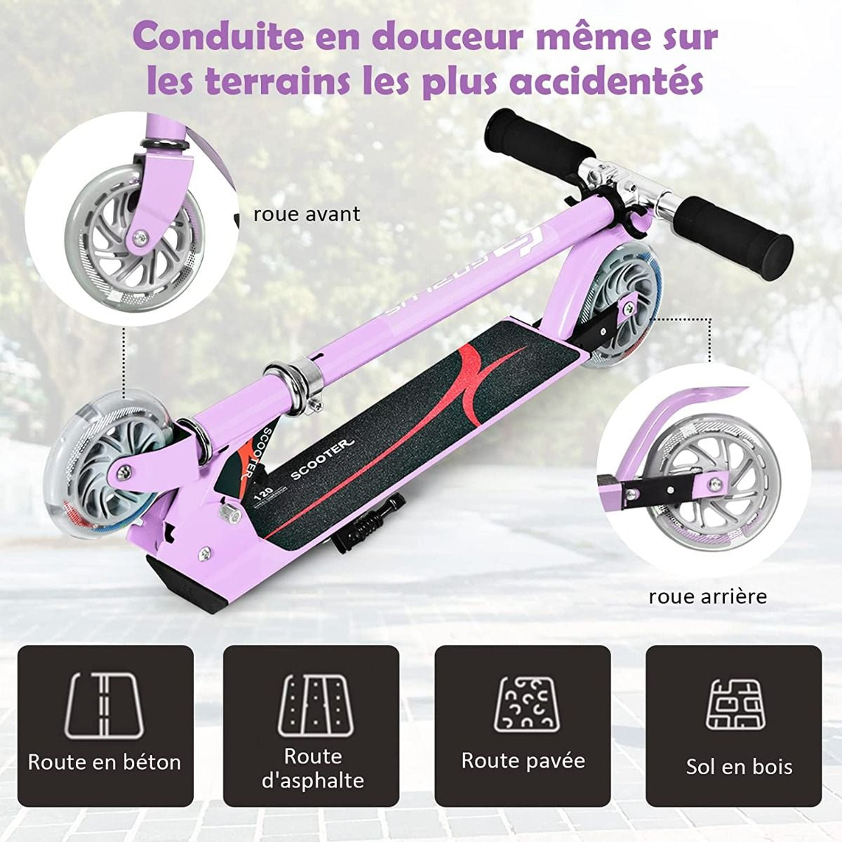 Trottinette Enfant 2 Roues Patinette Enfant Pliable Scooter Enfant Kick Avec LED Lumière Hauteur Réglable Bleu/Bleu Foncé/Rose/Rouge/Violet/Jaune