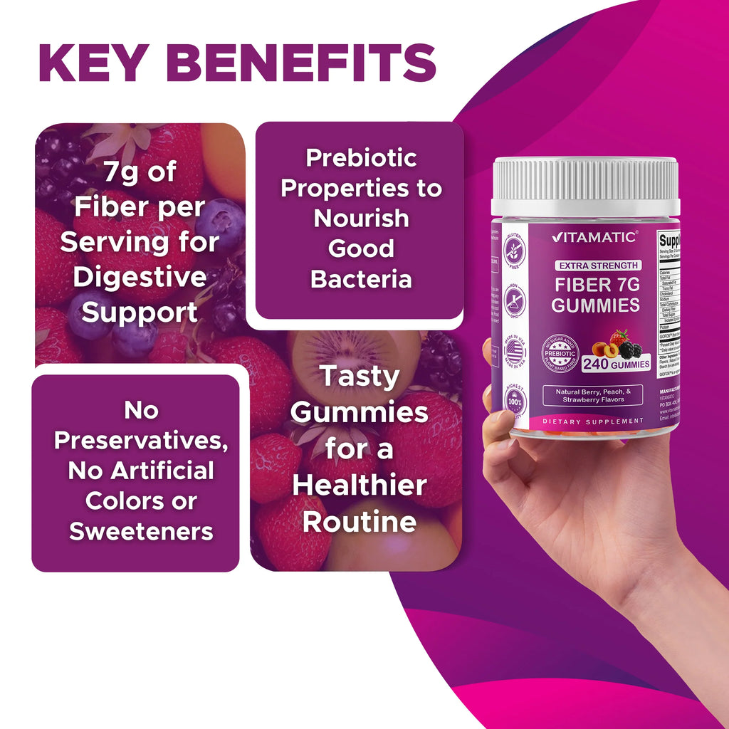 Prebiotic Fiber Gummies for Adults- 240 Pectin Based Gummies, Digestive Health & Regularity Support