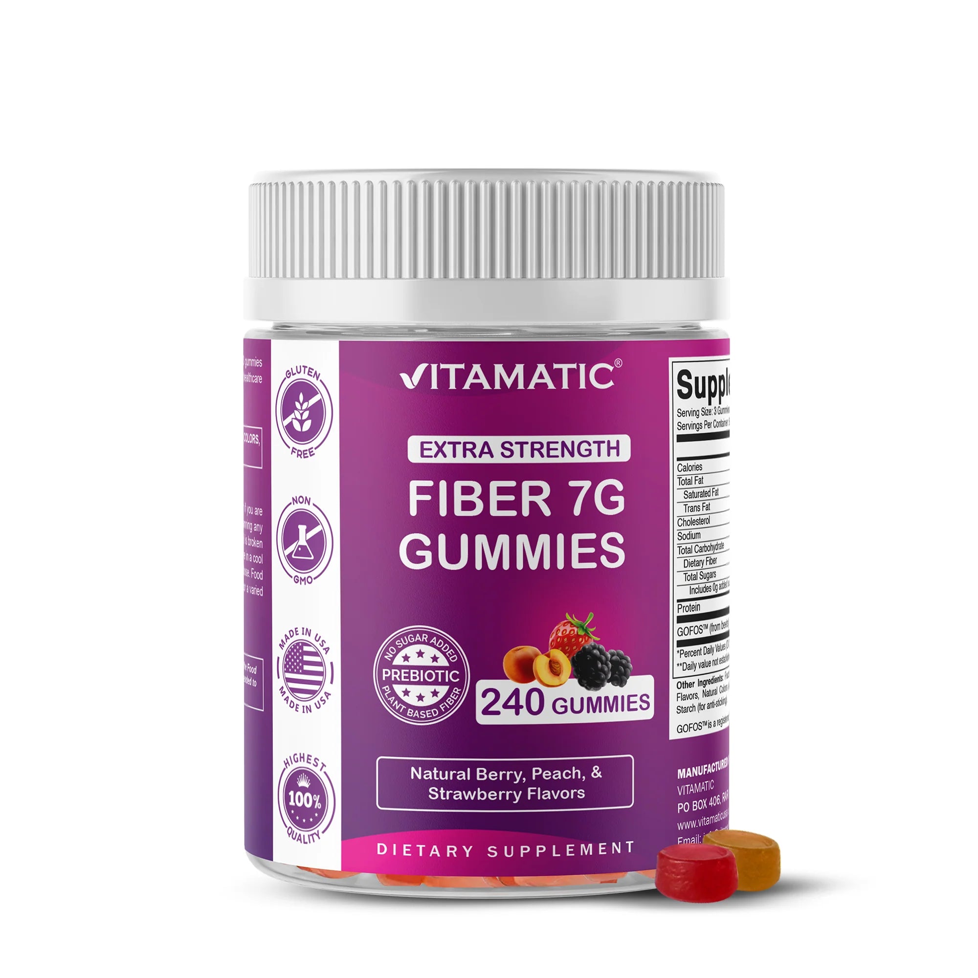 Prebiotic Fiber Gummies for Adults- 240 Pectin Based Gummies, Digestive Health & Regularity Support