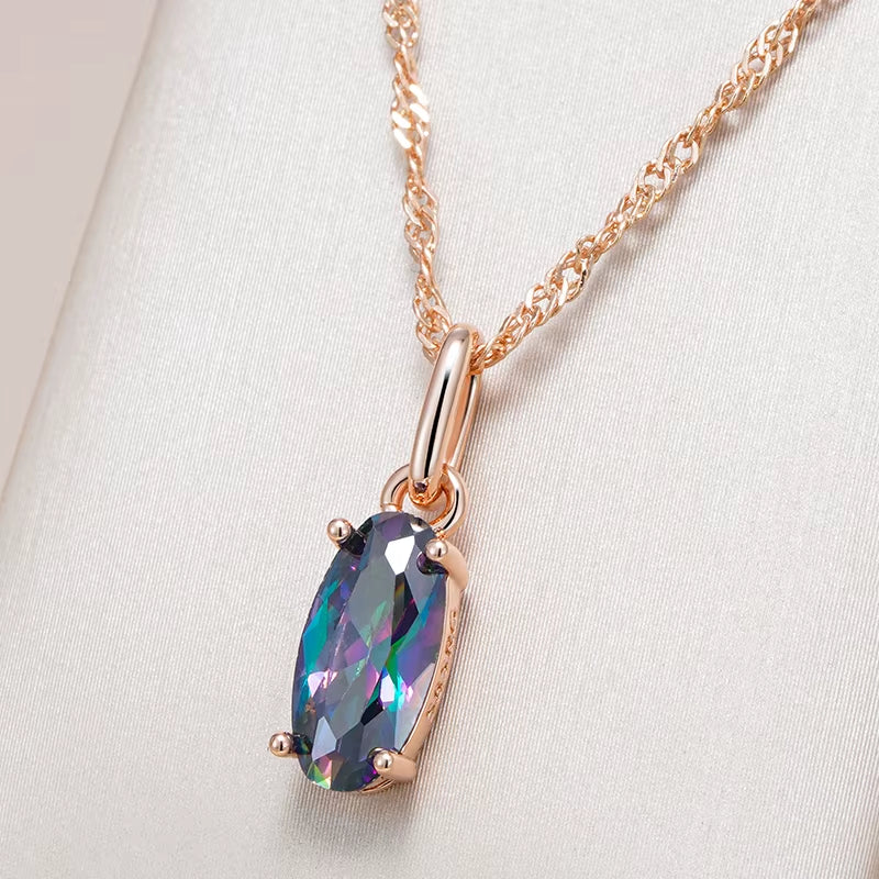 Kienl Simple Colorful Natural Zircon Pendant Necklace Women Luxury 585 Rose Gold Color Pendant High Quality Daily Fine Jewelry