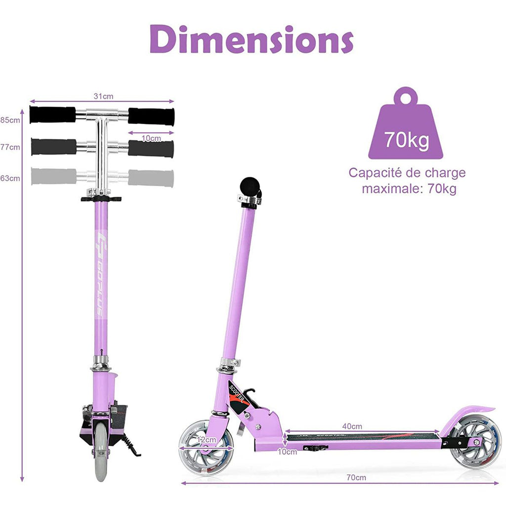 Trottinette Enfant 2 Roues Patinette Enfant Pliable Scooter Enfant Kick Avec LED Lumière Hauteur Réglable Bleu/Bleu Foncé/Rose/Rouge/Violet/Jaune